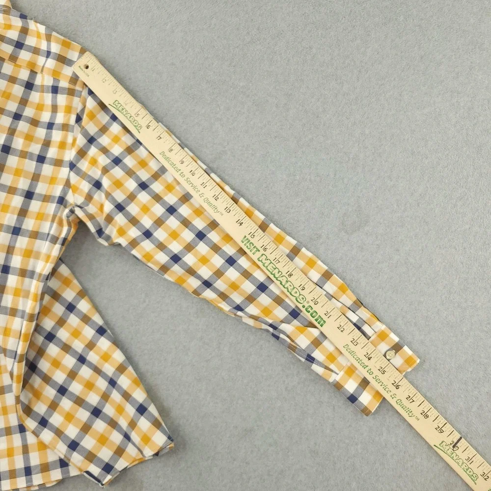 Banana Republic Oxford Dress Shirt Mens L Yellow Blue Gingham Slim Fit Non Iron